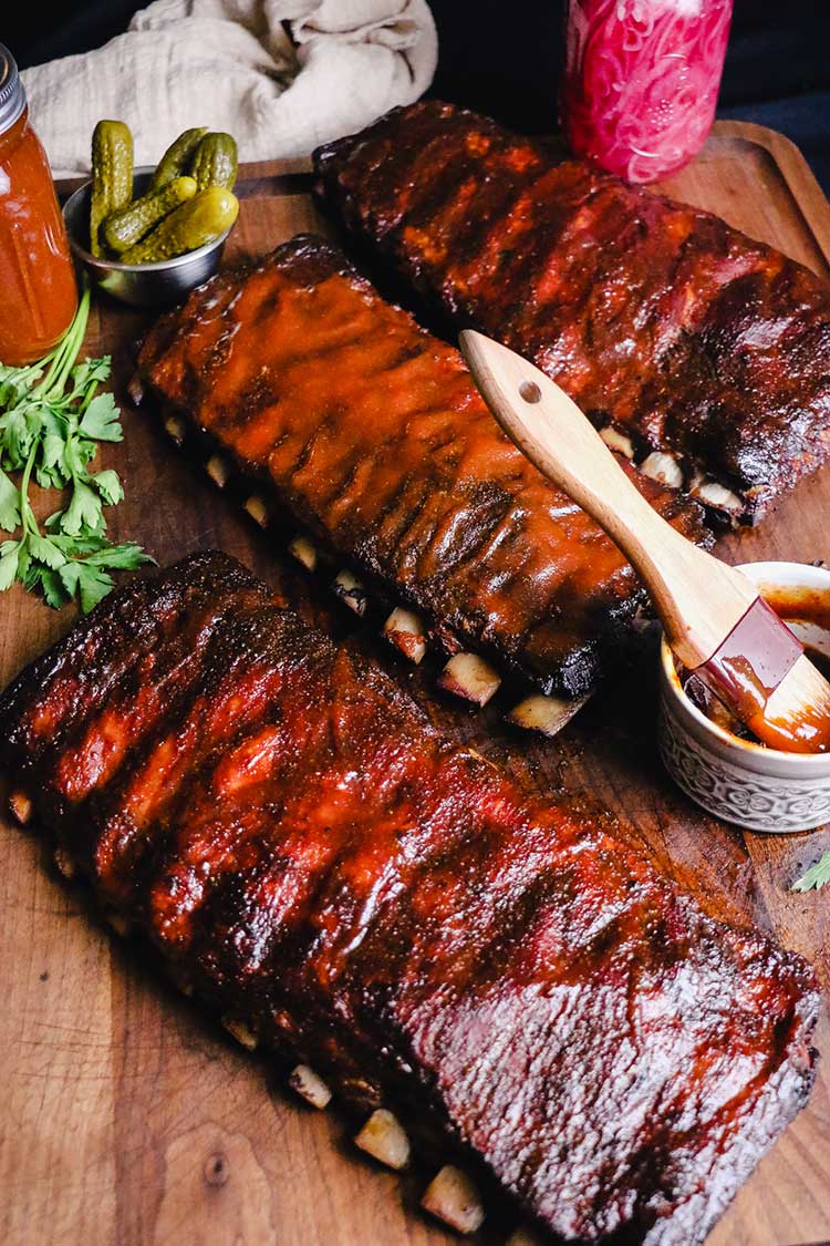 Barbecue ribs grilled with sauce on the side