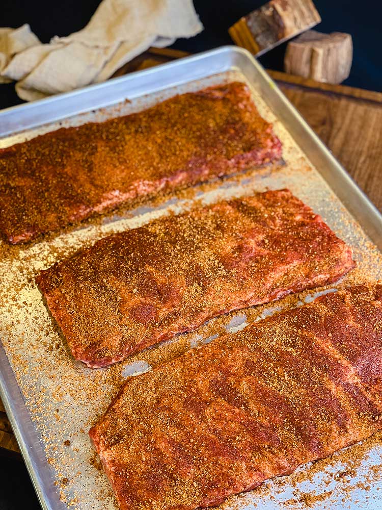 Ribs seasoned with rub