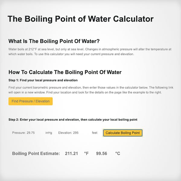 screenshot of how to calculate the actual boiling point of water in your location 