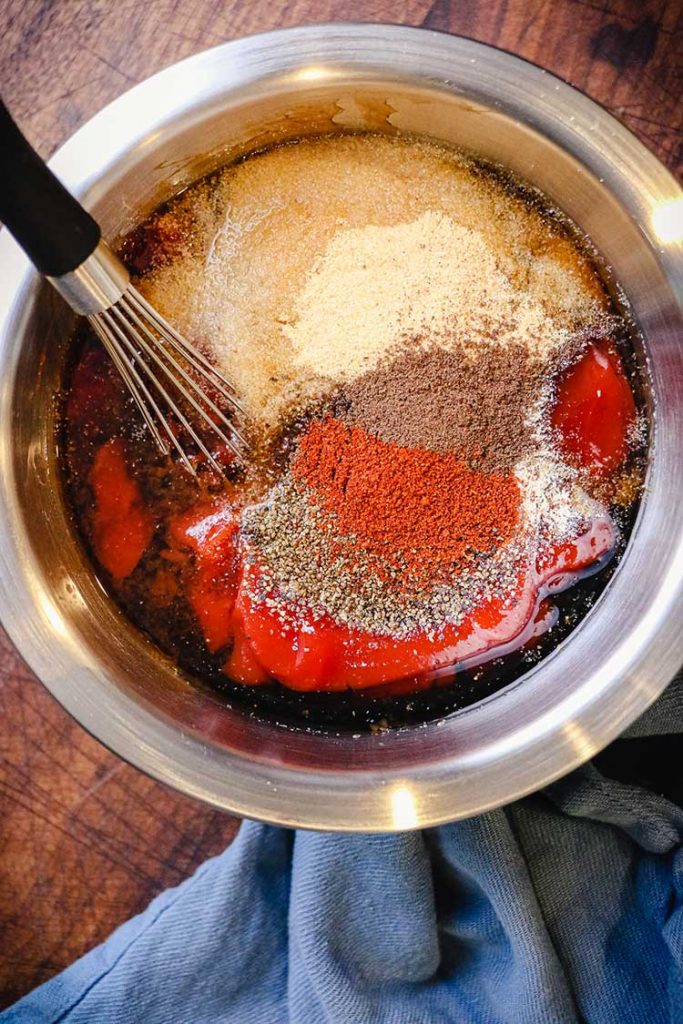 bowl of ingredients for homemade kansas city barbecue sauce