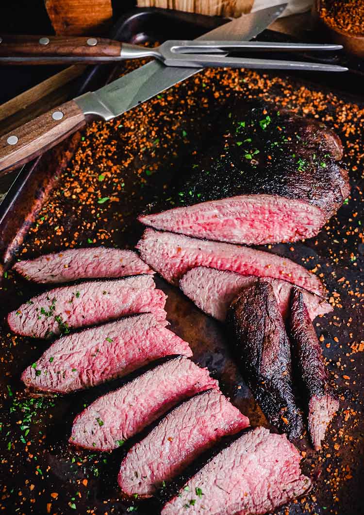 tri-tip sliced against the grain