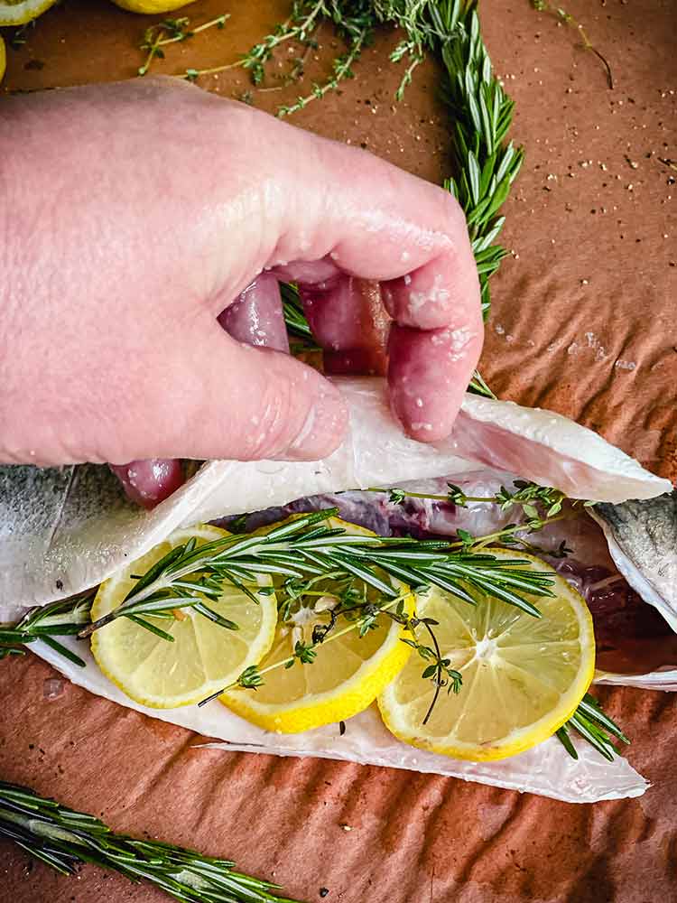 fresh whole fish stuffed with lemon and thyme