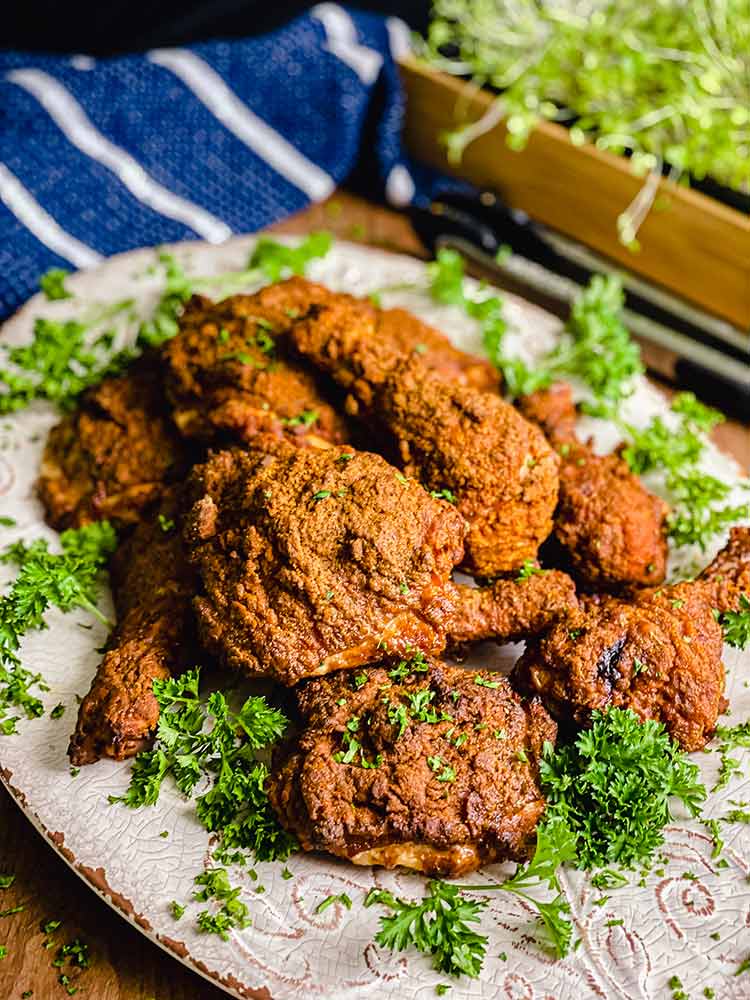 smoke fried chicken on a serving platter