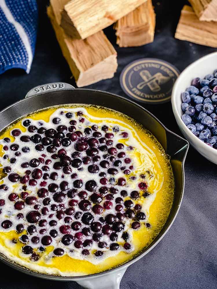 cobbler batter with blueberry filling added