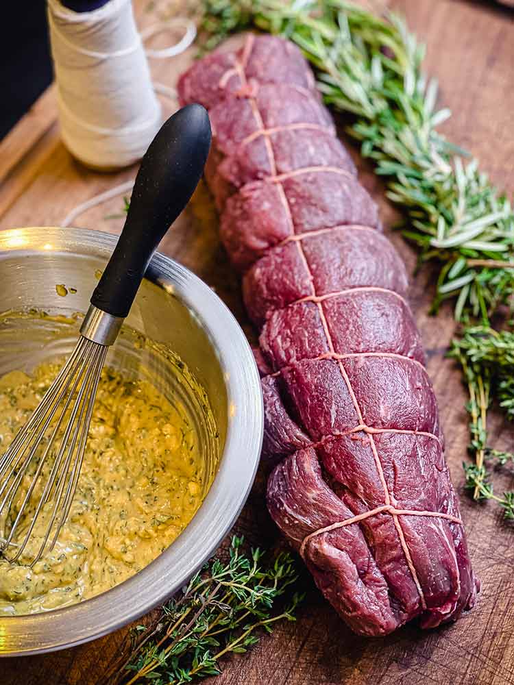 herb crust ingredients mixed in a metal bowl 