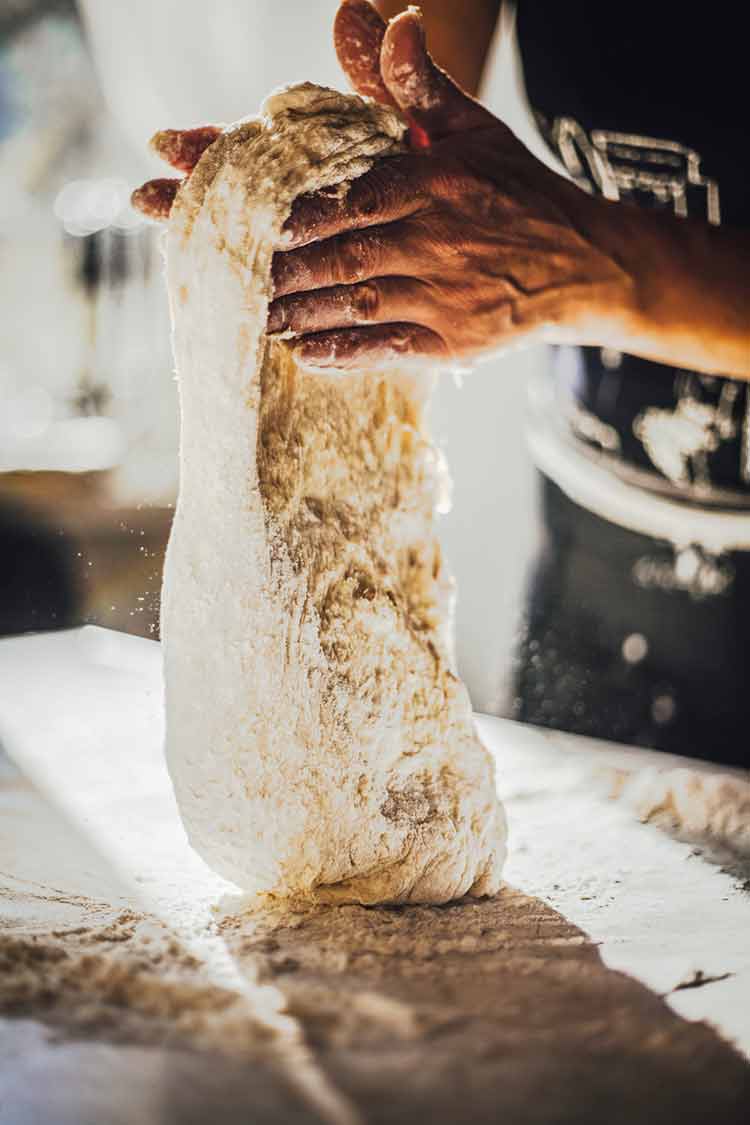 kneading dough for crust 