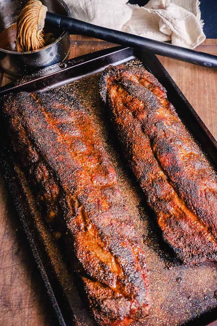 pork ribs on a pan just out of the oven