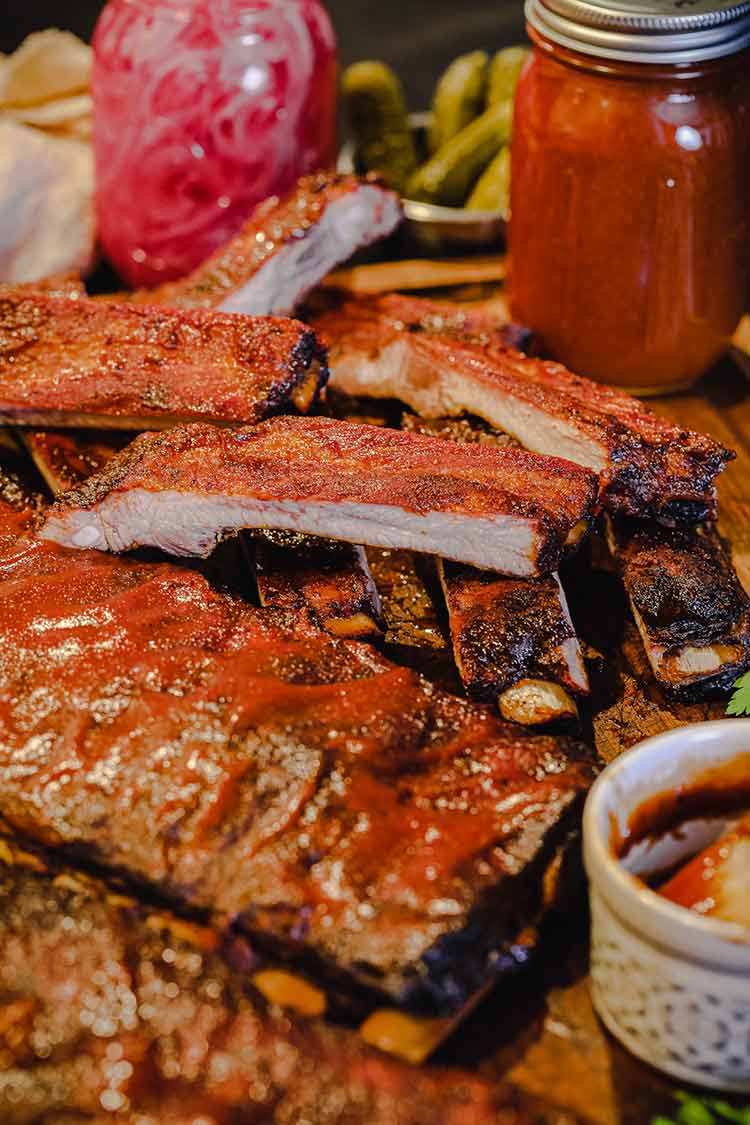 pork ribs sliced and ready to eat