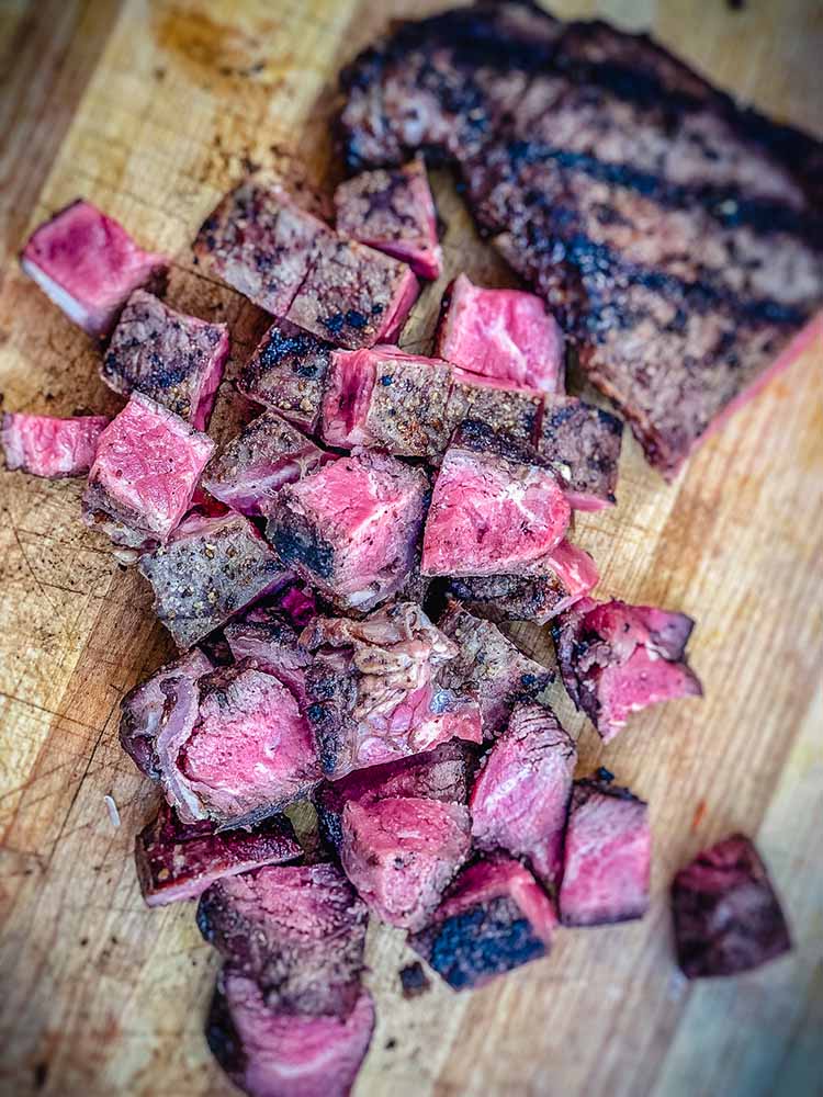 steak chopped for stew