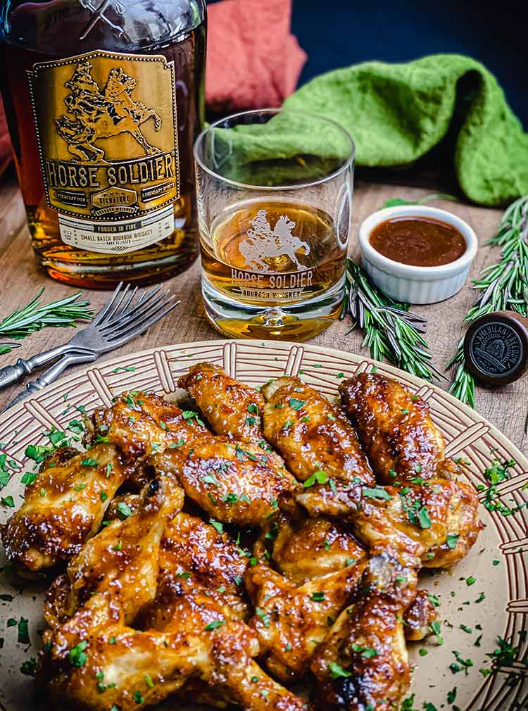 Bourbon buffalo wings on a plate