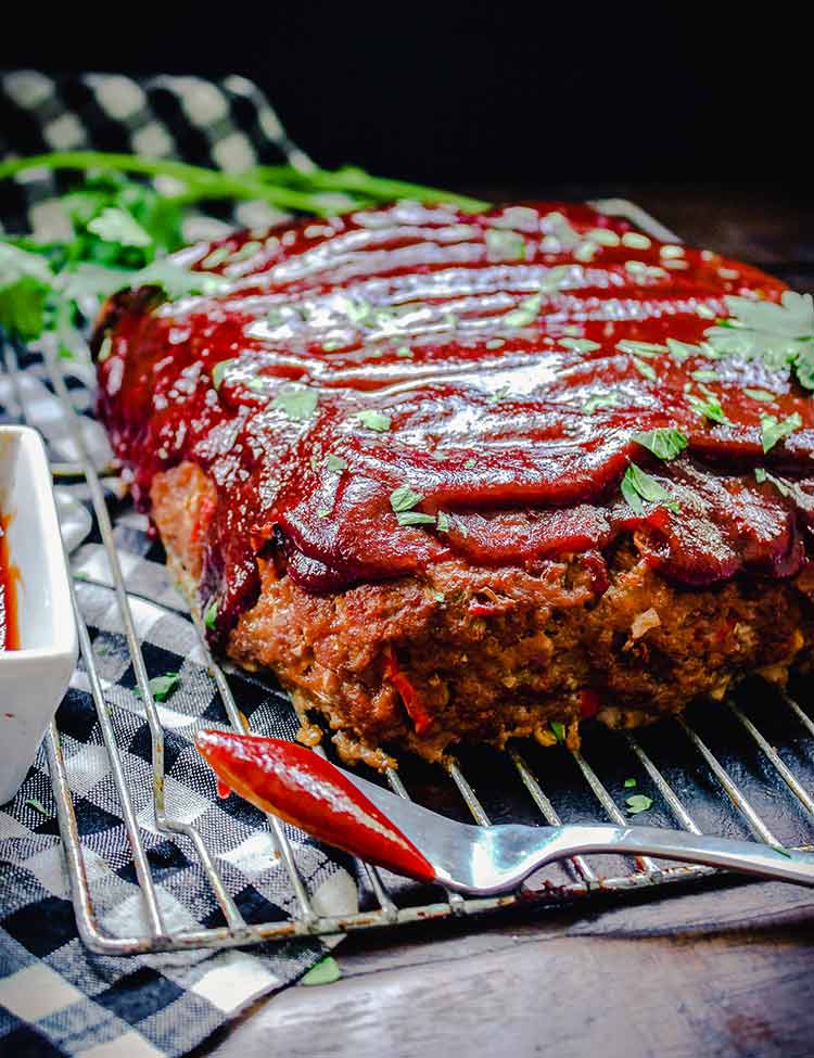 closeup of finished meatloaf