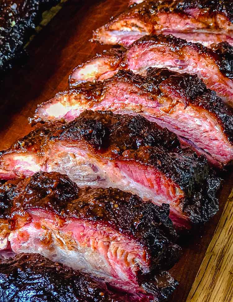 close up of sliced ribs