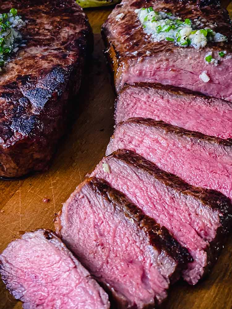 NY strip steak, medium rare