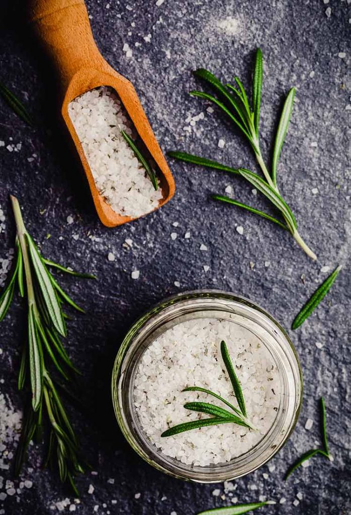 rosemary salt with fresh rosemary