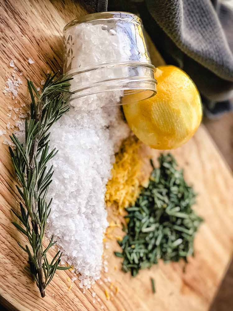 Fresh rosemary, kosher salt, zested lemon