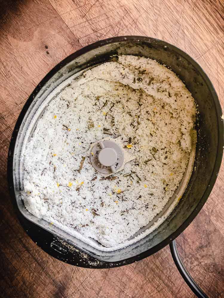 ground salt, lemon zest and rosemary