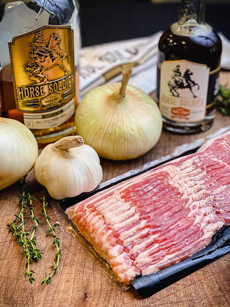 Bacon, onion, bourbon and maple syrup are the ingredients