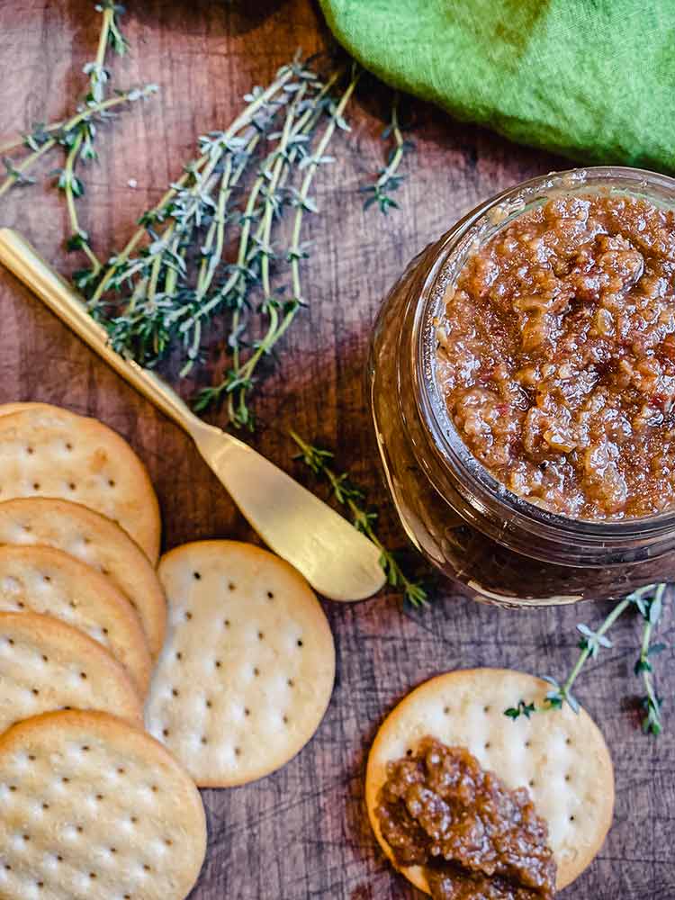 cracker topped with jam 