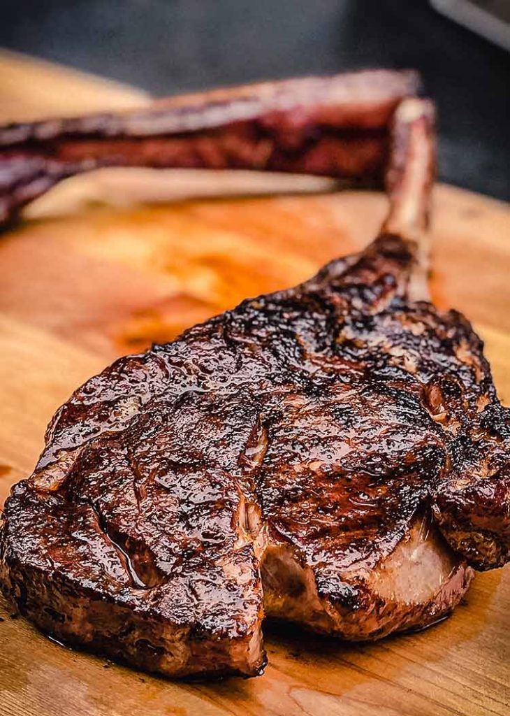 reverse sear tomahawk steak with perfect crust