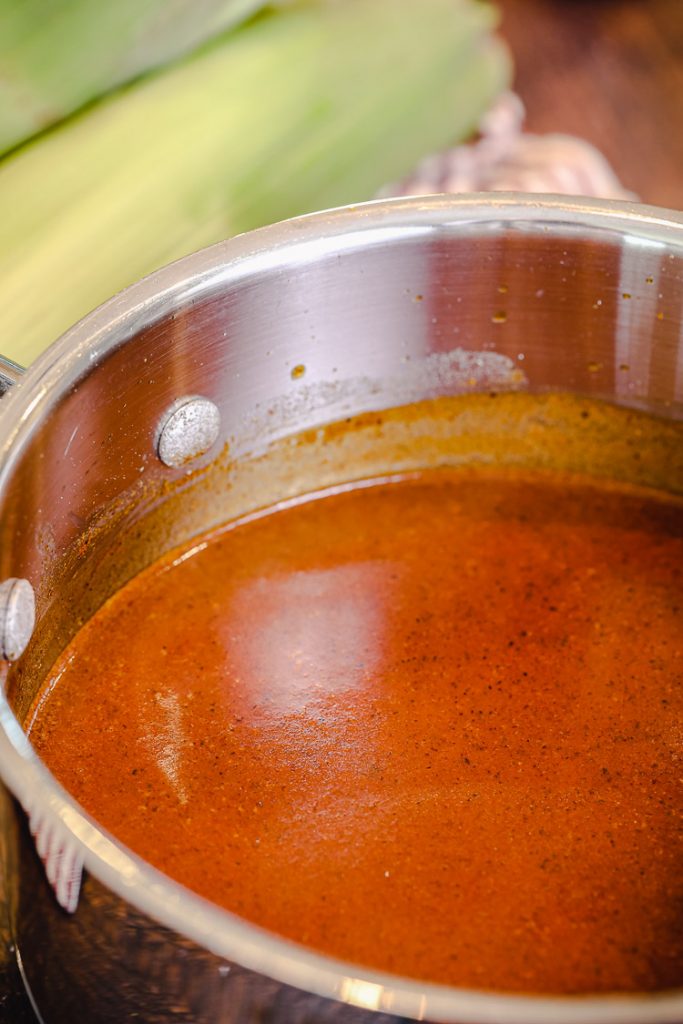 homemade enchilada sauce in a saucepan