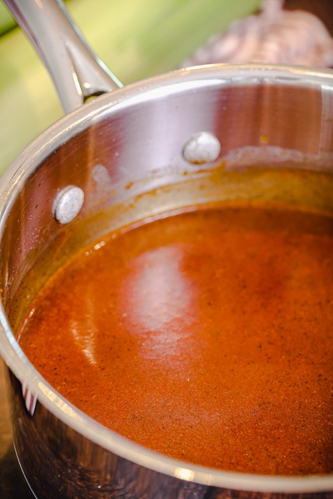 saucepan with homemade enchilada sauce