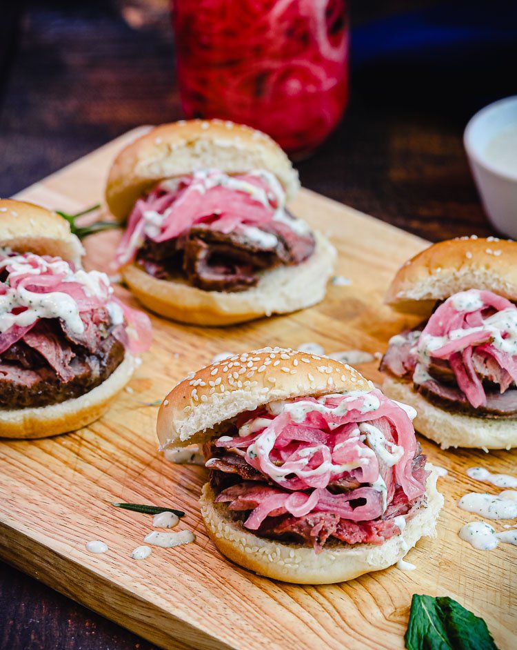 lamb slider recipe with leftover lamb on cutting board