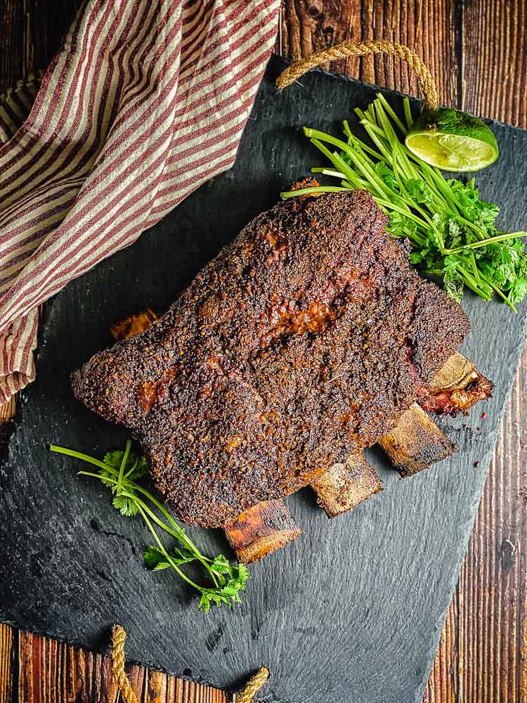 whole rack of smoked beef ribs, unsliced