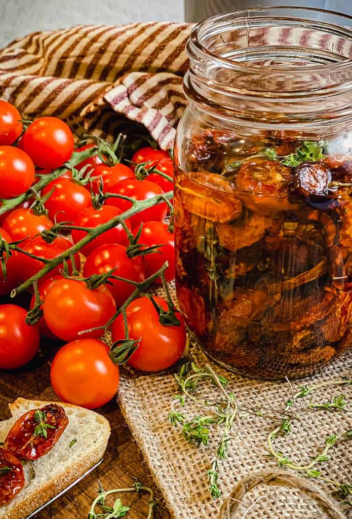 fresh and roasted tomatoes with bread