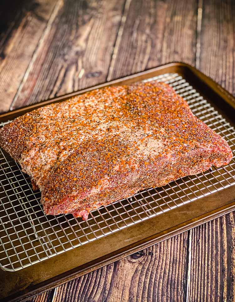 seasoned beef plate ribs on wire rack