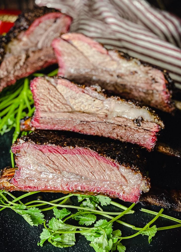 sliced plate ribs on platter