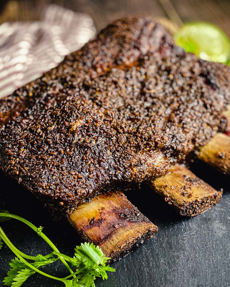 Whole rack of smoked beef plate ribs