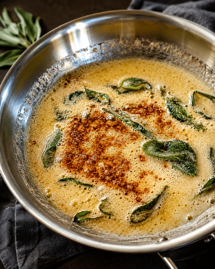 brown sage butter melted ina stainless steel pan