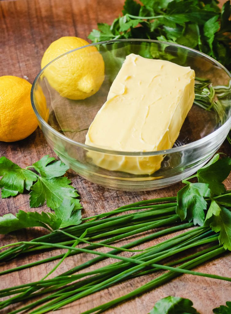 butter in bowl for making compound butter for steak