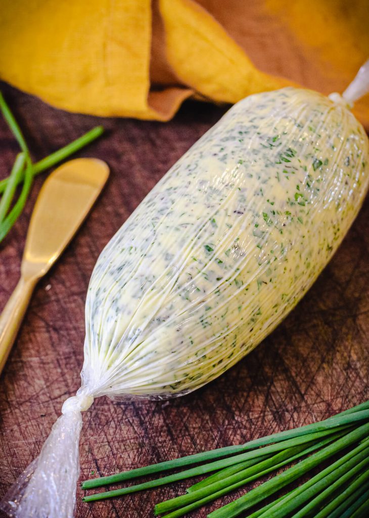 compound butter for steak rolled in plastic wrap for storage