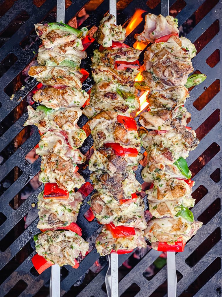 grilled chicken kabobs on the grill