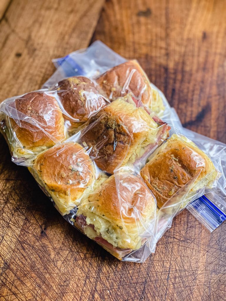 ham and cheese sliders in a plastic bag