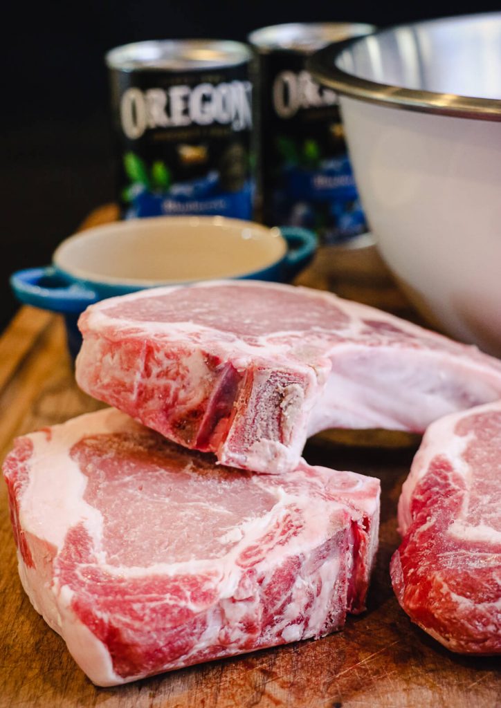 side view of a thick cut pork chop