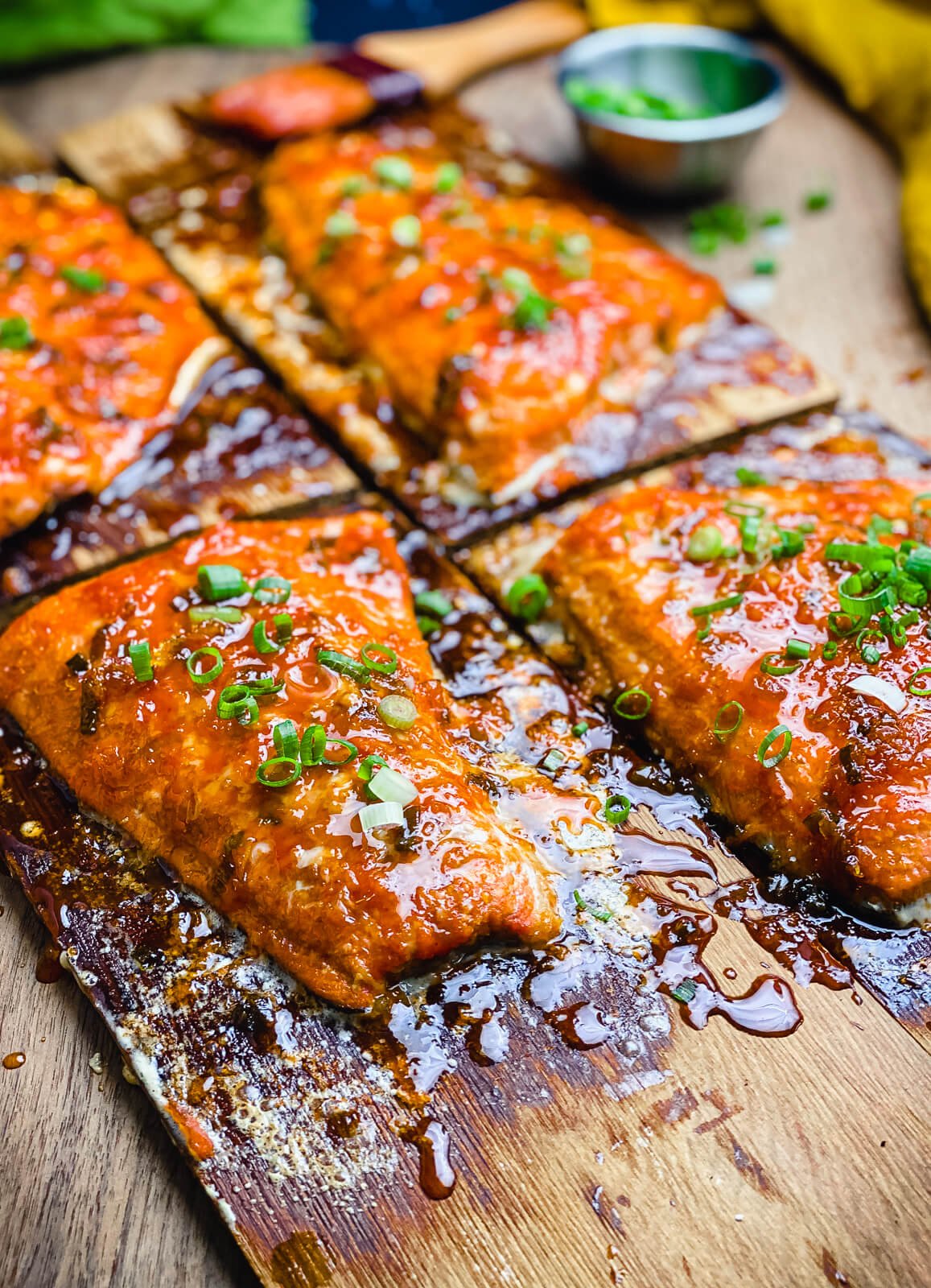 cedar plank salmon with honey sriracha glaze