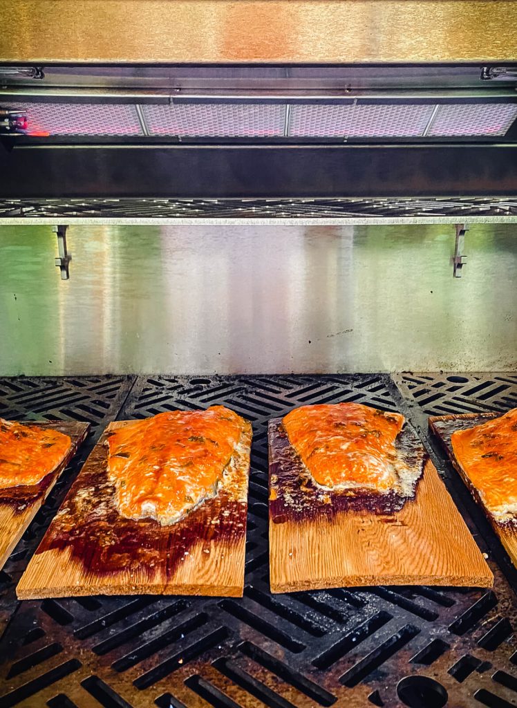 cedar plank salmon on the grill