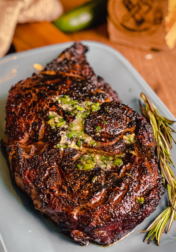 grilled ribeye steak with compound butter