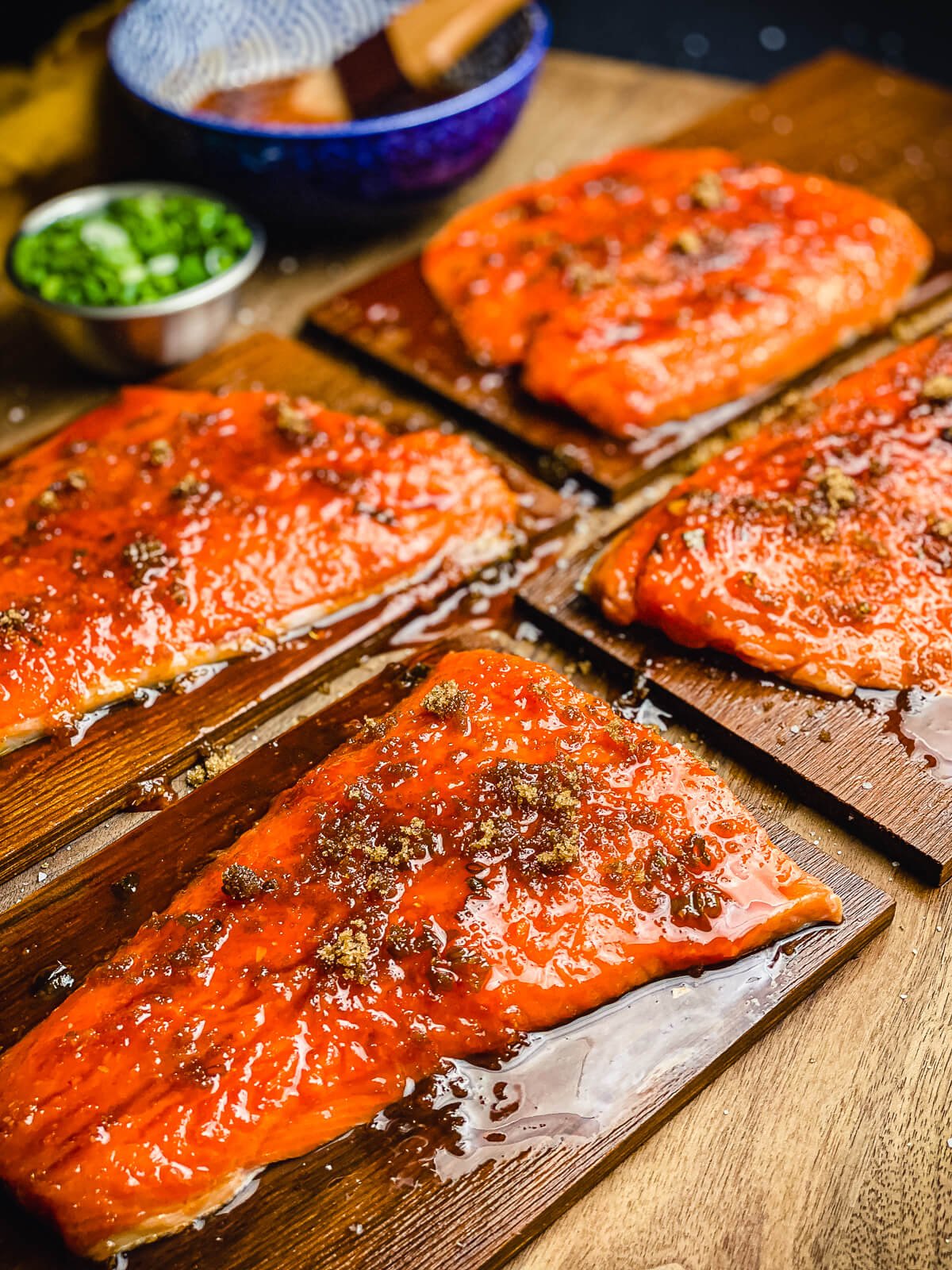 cedar plank salmon topped with brown sugar