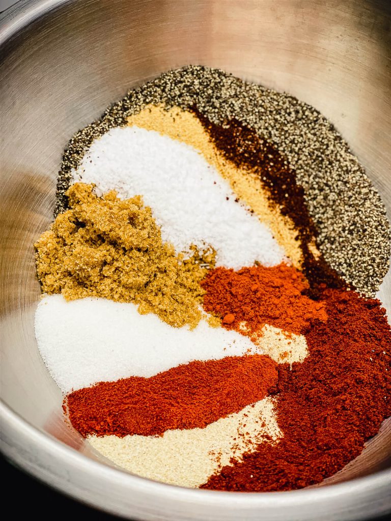 ingredients for homemade bbq dry rub in bowl