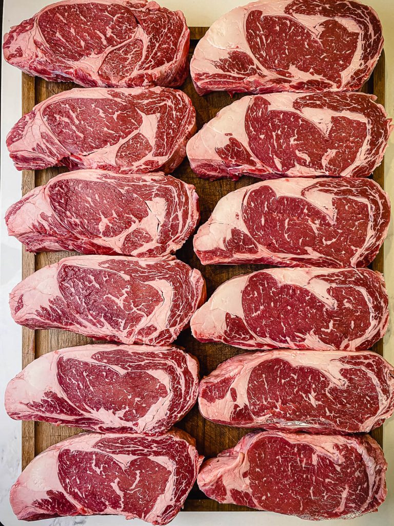 steaks cut from a ribeye roll