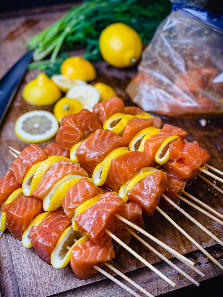 salmon on skewers for salmon kabobs