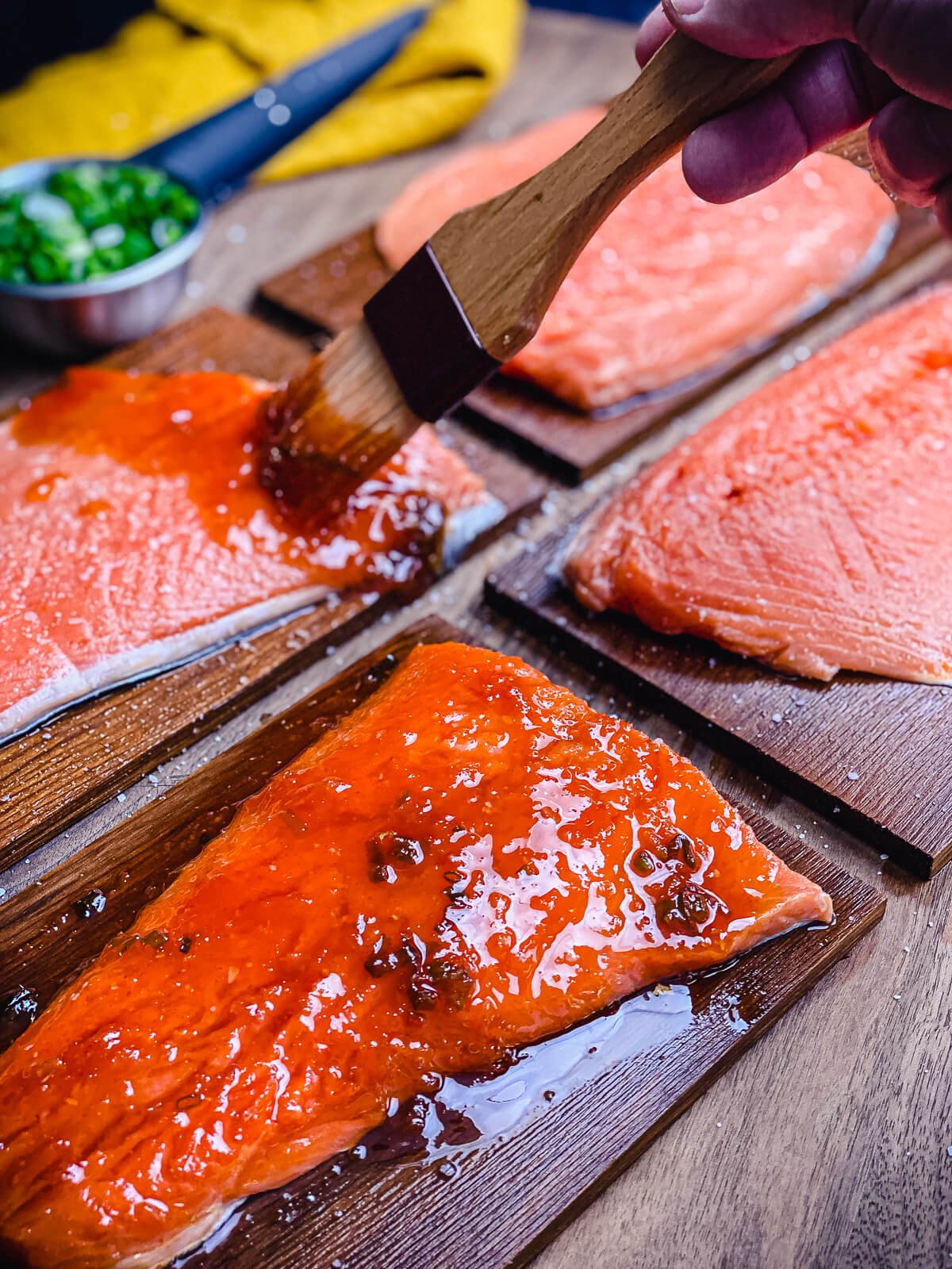 glazing salmon with honey sriracha sauce