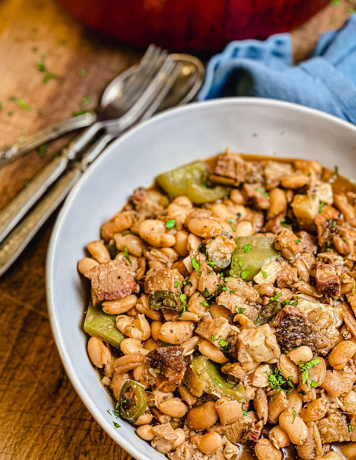 camp fire beans in a serving bowl