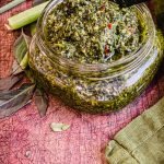 glass jar of Thai basil pesto