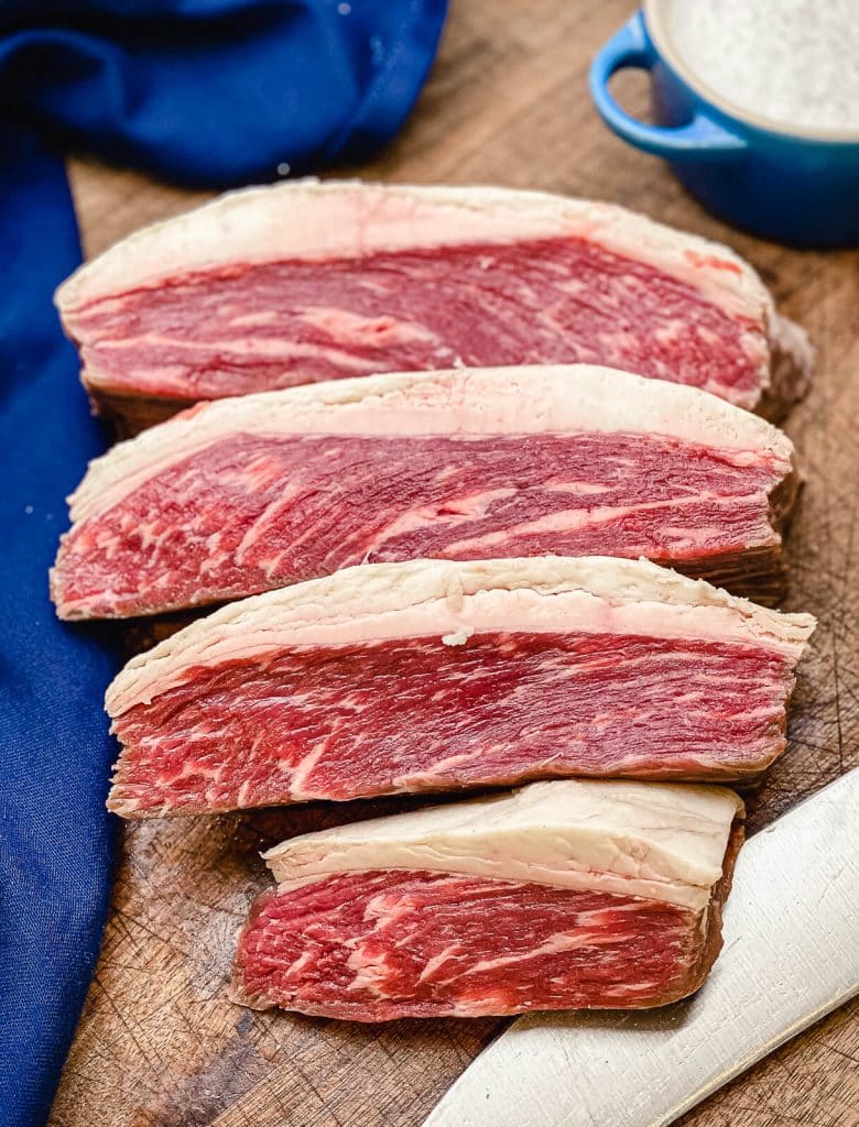 Sliced picanha ready for the rotisserie