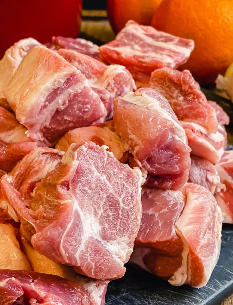 cubes of pork for pork carnitas