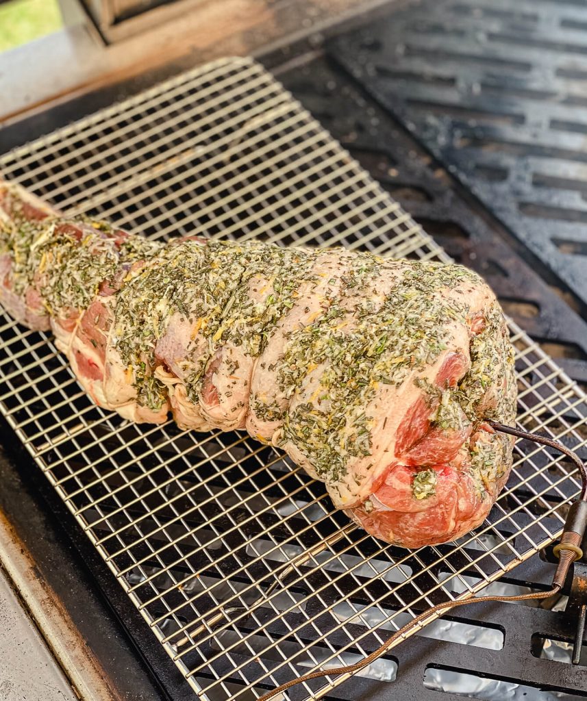 leg of lamb on a grill